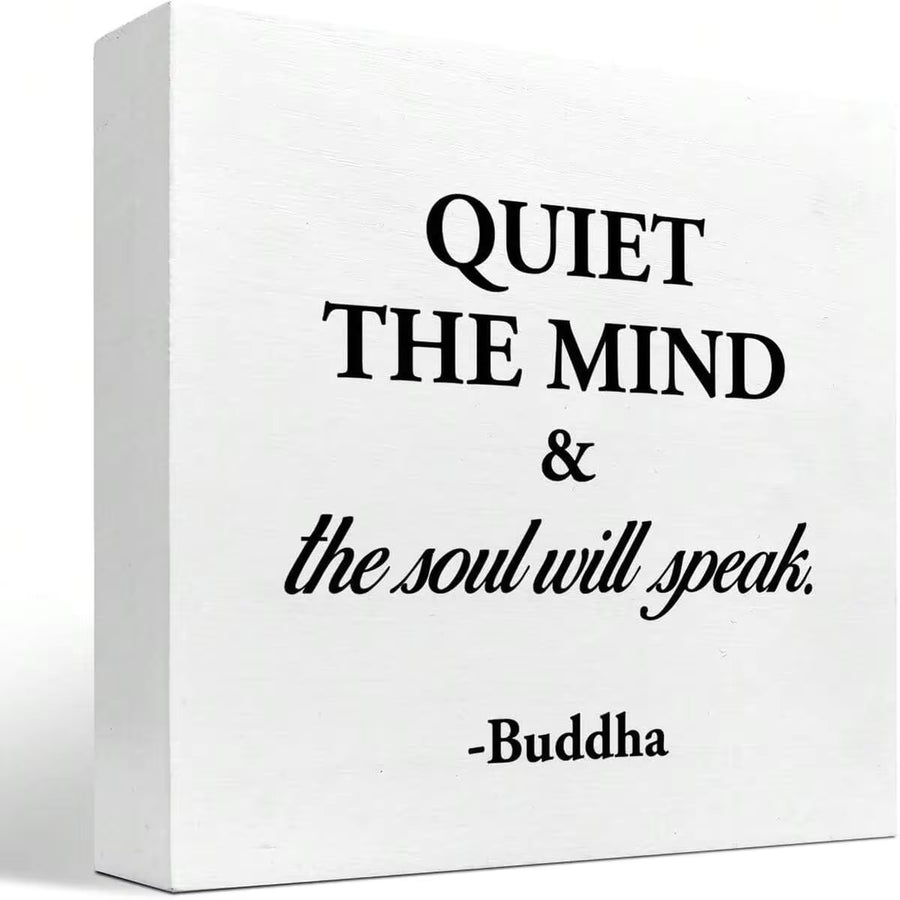1pc 5*5inch(12.4*12.4cm) Quiet The Mind And The Soul Will Speak Sign,Inspirational Wood Block Box Plaque Sign Desk Decor For Home Yoga Room Meditation Space Shelf Table Decorations