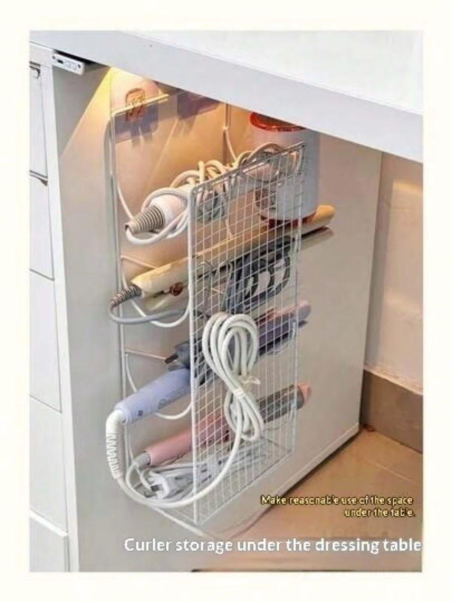 No Drill Curling Iron Holder Wall Mount Bathroom Hair Dryer Organizer Rack Flat Iron Stand